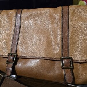 VINTAGE Fossil Tan and Brown Leather Messenger Bag